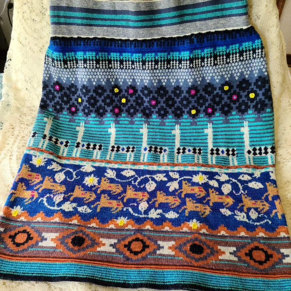 ANTHROPOLOGIE ''HWR'' LLAMA WOOL ALPACA BLEND KNIT SKIRT MULTICOLOR-BOHO-LARGE - Picture 3 of 11